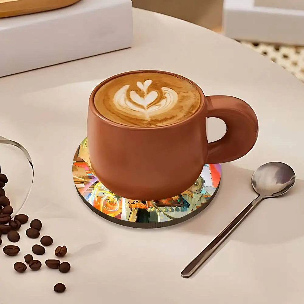 Game R-Reverse 1999 Heat Resistant Round Wooden Coasters Non-slip Drink Cafe Decoration 2D Flat Color Print Coasters