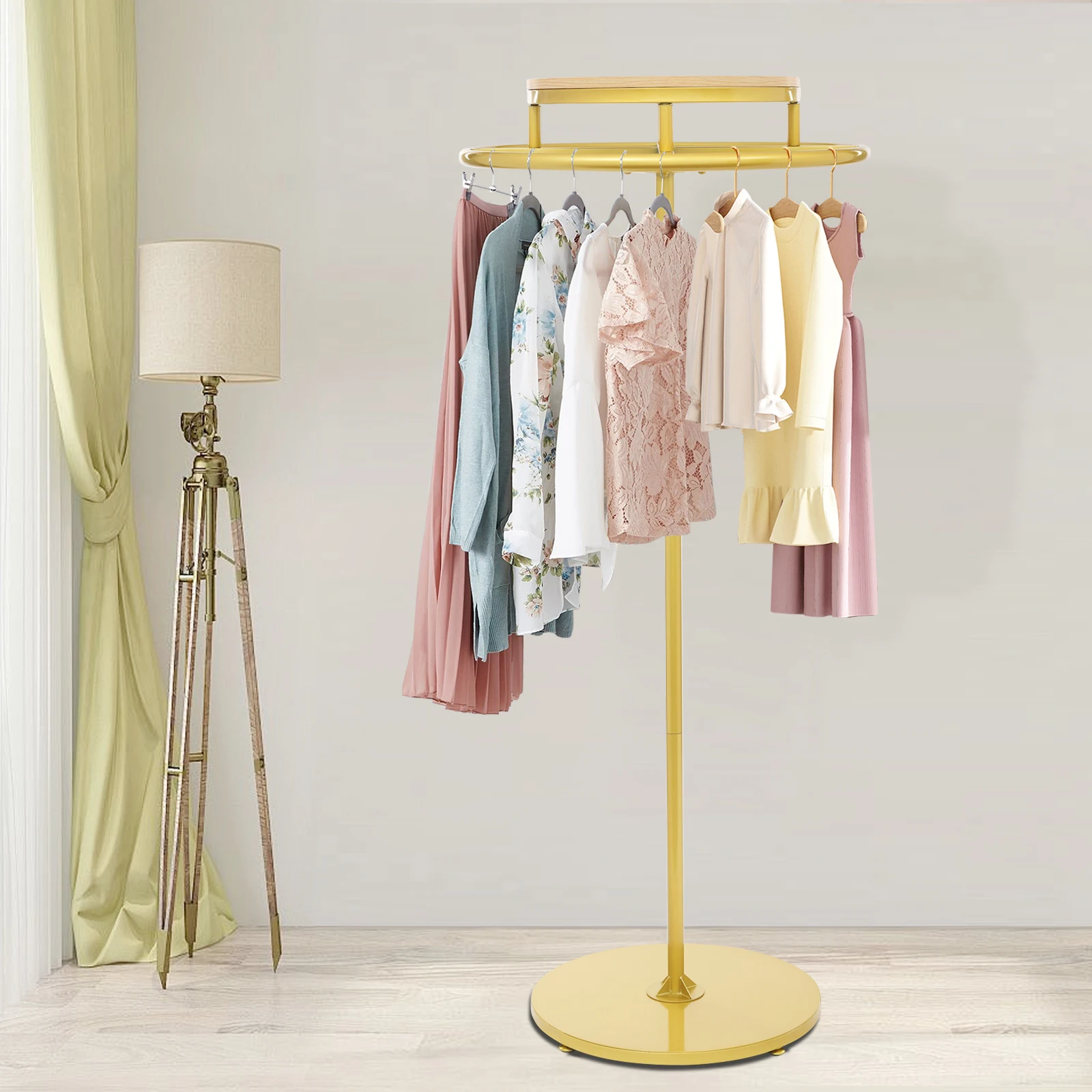 

140cm Height Round Clothing Rack Clothes Display Stand Gold Rotatable Garment Rack