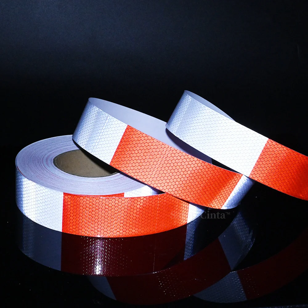 5cm*50m Shining Reflective Safety Warning Tapes White-Red Left Right Twill Self Adhesive Waterproof Reflectors Stickers For Car