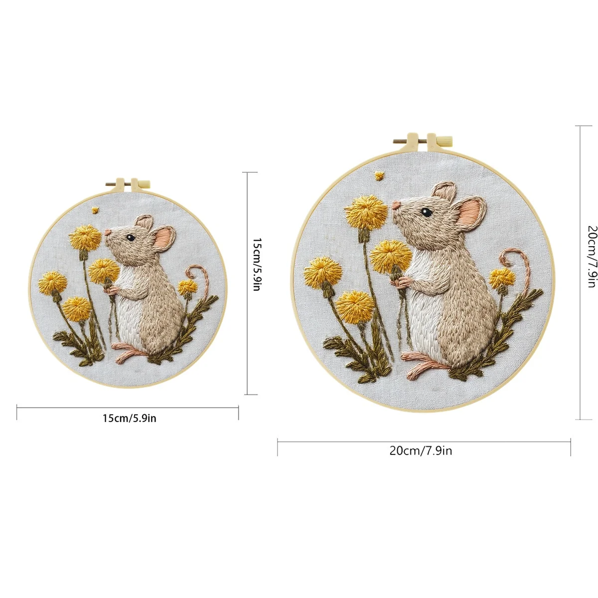 Maus mit Löwenzahn 1 Stück DIY Stickerei-Material-Set für Anfänger Stickerei-Starter-Kit Kreuzstich-Kunst als Geschenk Nähzubehör – Detail 2