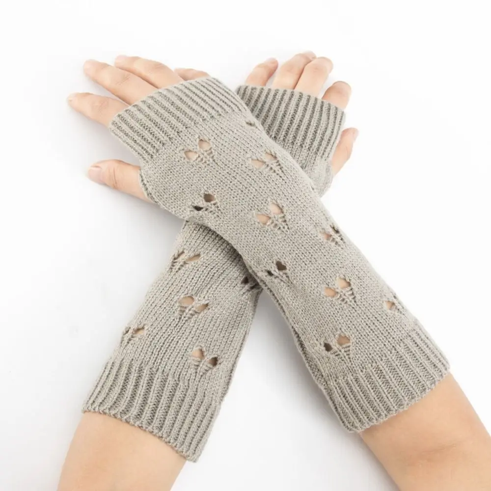 Touch Screen Heart Knitted Fingerless Gloves Elastic Wristband Hollow Out Loose Gloves Fingerless Windproof Half Finger Sleeves