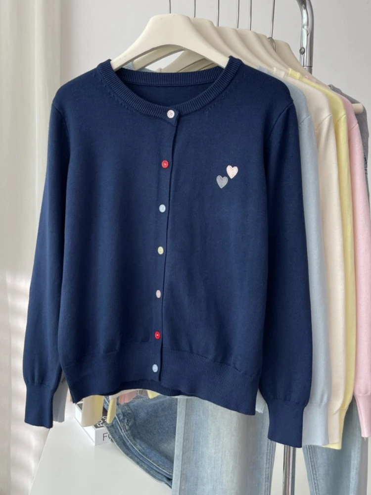 

Осень-зима, новый корейский однотонный универсальный свитер с длинными рукавами, женский мягкий вязаный кардиган с круглым вырезом и цветными пуговицами