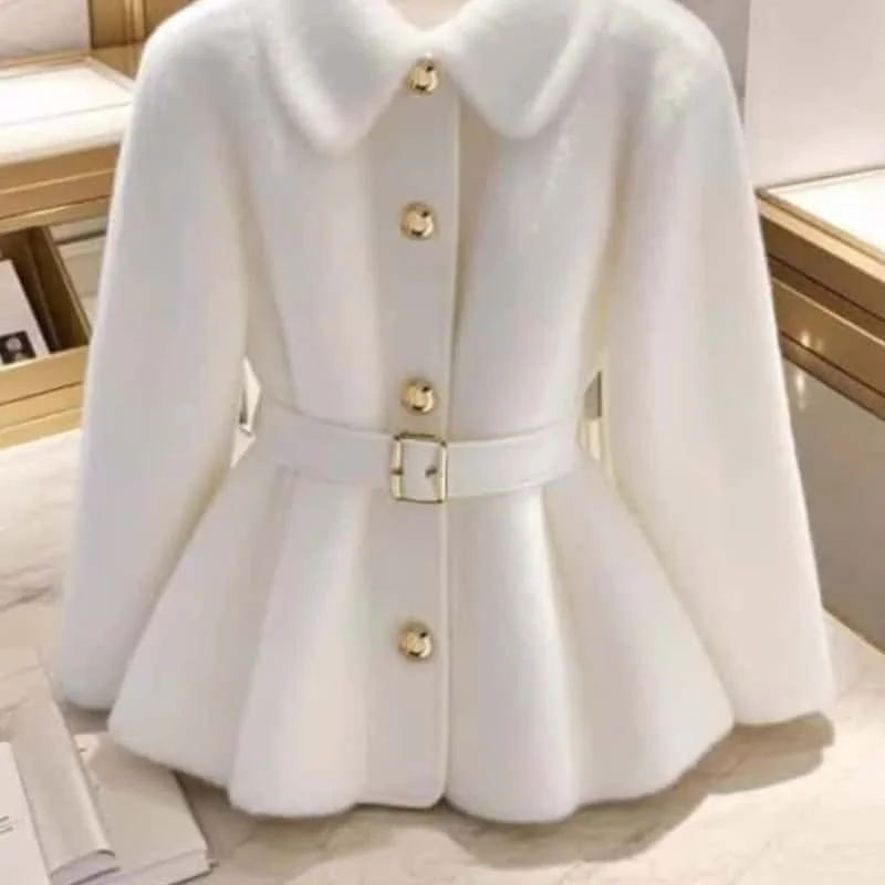 2024 Autumn Winter Cardigan For Women Coats Turn Down Collar Long Sleeve White Thick Loose Fashion Single Breasted Female Tops