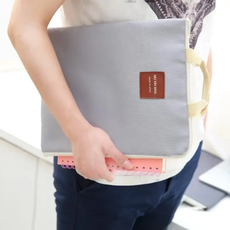 Borsa per laptop alla moda con cerniera Borsa per documenti A4 multistrato in tela Borsa per documenti ufficiale in tessuto di nylon