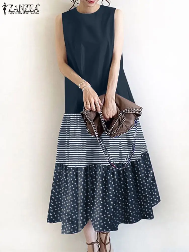 Fashion Summer Sleeveless Dress Women Polka Dot Patchwork Sundress 2024 ZANZEA Elegant Casual A Line Baggy Holiday Work Vestidos