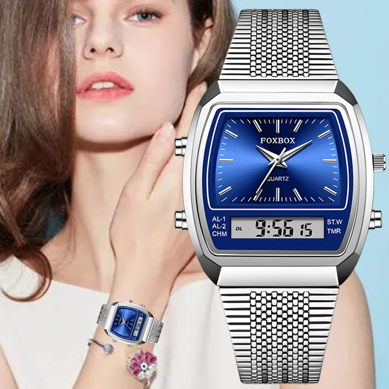 

FOXBOX new elegant digital women watches dual display fashion 2026 quartz ladies watch luxury waterproof vintage Watch for Women