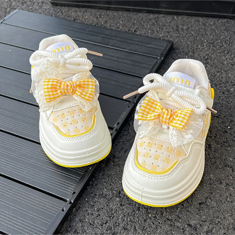 

Kids'Casual Shoes Sneakers PU Leather Student Spring Shoes For Girls Velcro Anti-slip Thick Bottom Pink Yellow Shoes Size 26-37