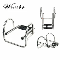 Winibo 4 Step Stainless Steel Non Slip Boat Boarding Telescoping Ladder Platform with Rubber Grips Marine Yachts Accessories