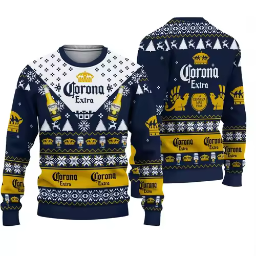 2025 New CORONA EXTRA Christmas Gift Ugly Sweater Hot Selling Merry Christmas Fashion 3D Printed Oversized O-neck Pullover shirt - Image 8