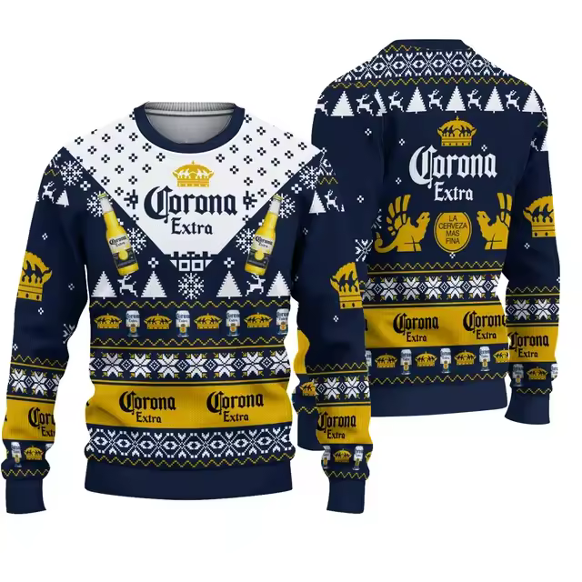 2025 New CORONA EXTRA Christmas Gift Ugly Sweater Hot Selling Merry Christmas Fashion 3D Printed Oversized O-neck Pullover shirt - Image 8