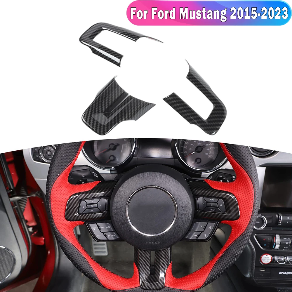 Carbon Fiber Style Steering Wheel Panel Cover Trim Sticker For Ford Mustang 2015-2023 Car Interior Accessories