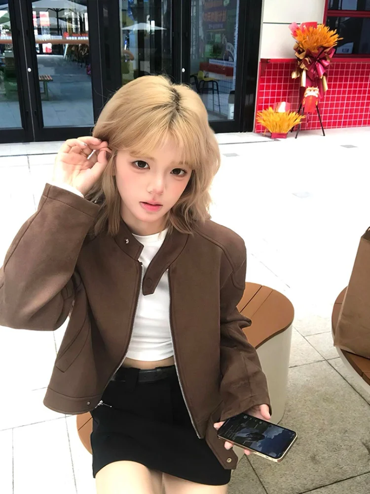 

Moka Brown Stand Collar ort Jaet Women's Autumn 2025 New Design Sensation Retro High-End Feeling Top Ladies Faion