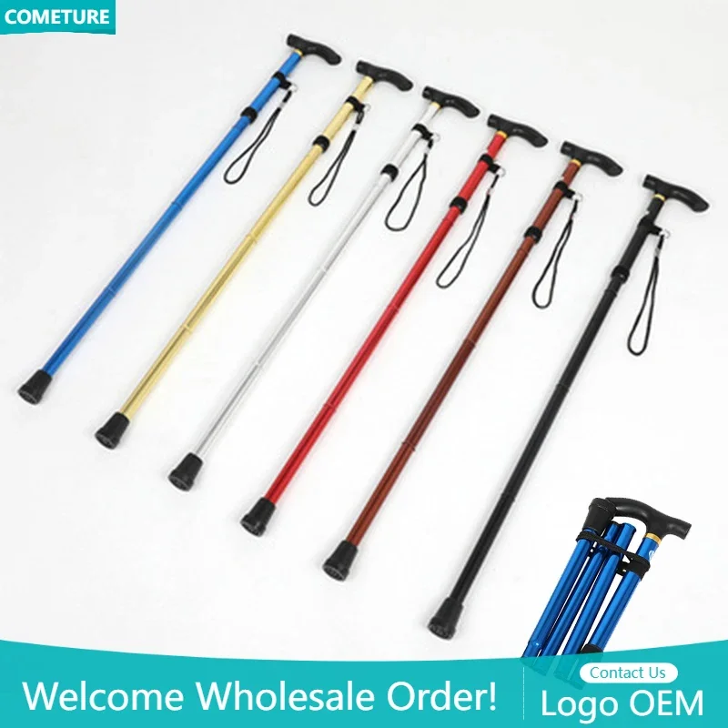 

Aluminum Adjustable Folding Walking Stick Hiking Rubber Tips Outdoor Sports Trekking Poles Extra-light Alpenstocks