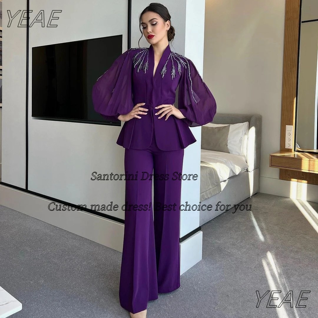 Santorini 2024 Two Pieces Women Wear Evening Party Dresses Beaded Long Sleeves Prom Dress Pant Suits Special Banquet Gowns