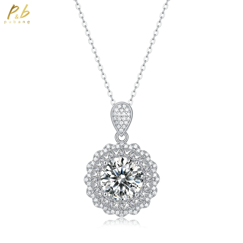 

PuBang Fine Jewelry Настоящее серебро 925 пробы 3EX VVS1 D Цвет Круглая огранка 5 CT 11 мм Ожерелье с подвеской из муассанита и бриллиантов