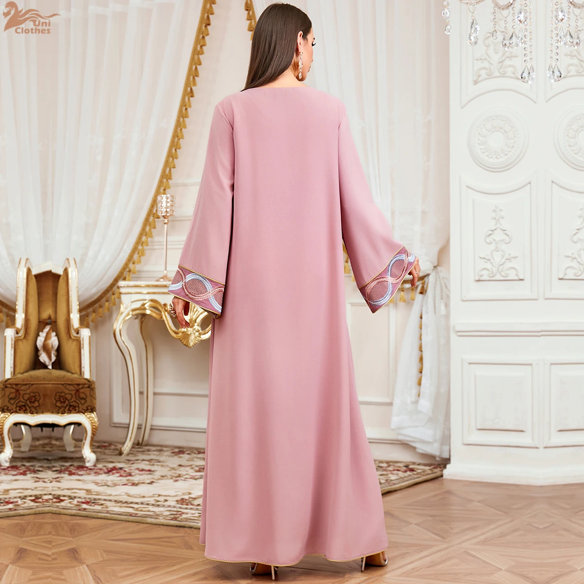 Uni Nieuwe Moslim Elegante Vrouwen Avondjurk Dubai Bloemen Borduren Maxi Abaya Kwastje Vrouwelijke Kleding 2026