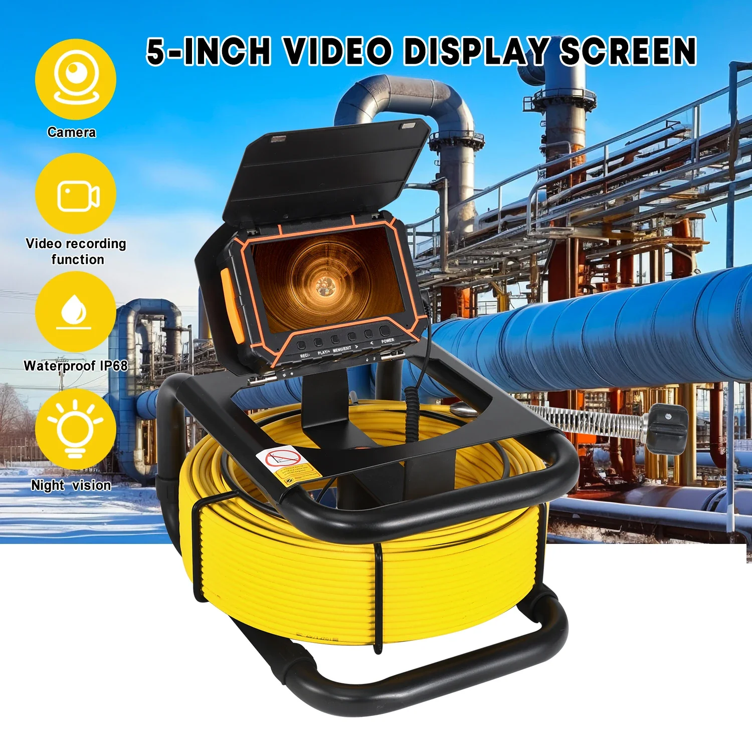 

5-дюймовый 16G видеорегистратор, канализационный трубопровод, промышленный эндоскоп, 23 мм, камера для осмотра дренажных канализационных труб с батареей 4500 мА