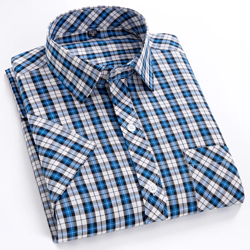 8XL Thin Men's Shirts Big and Tal Classic Plaid Shirt Men's 100 Cotton Short sleeve Shirt for Men Shirt Short sleeve Plus Size