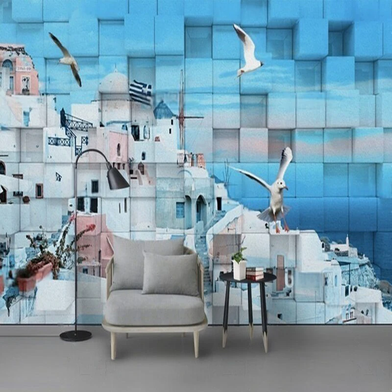

MU9089 Modern simple oil painting 3D stereoscopic Greek Aegean Sea TV background wall wall PAPER