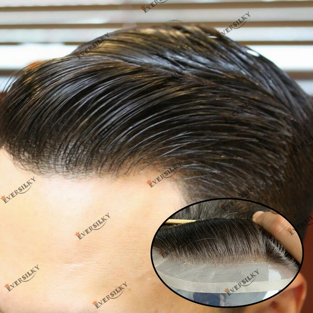 100% Natural Human Hair Men's Toupee Cheap Q6 Base Lace&PU Ventilated Durable Natural Hairline Male Hair Prosthesis Capillary