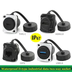 IP67 Waterproof Adapter Hub - D-Type Industrial Connector Ethernet+USB-C+HDMI+LC Fiber for Harsh Environments AUSB3.0-WP Series