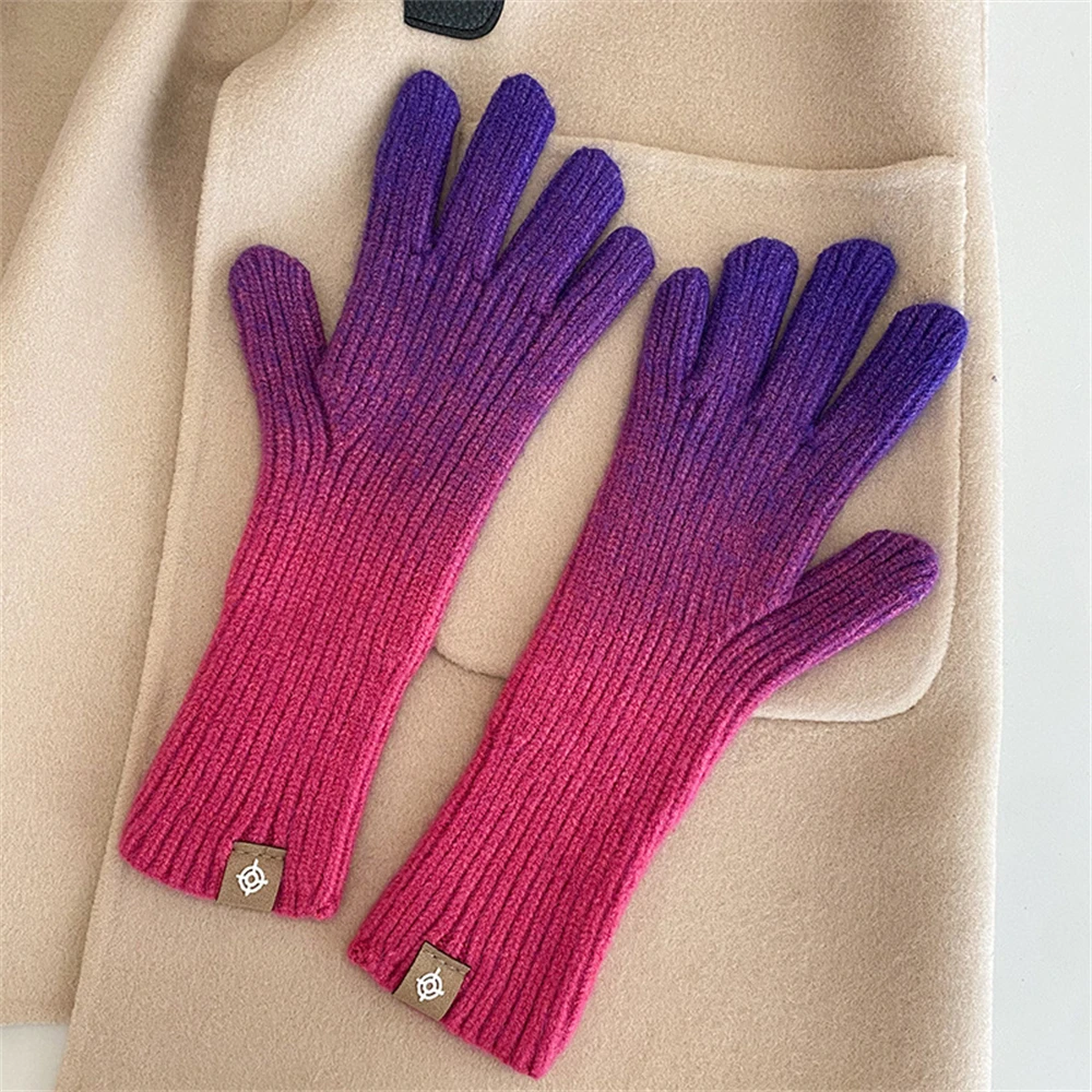 Winter Gloves for Women New Gradient Touchscreen Gloves Stretch Knit Warm Arm Mittens Outdoor Non-Slip Exposed Finger Guantes