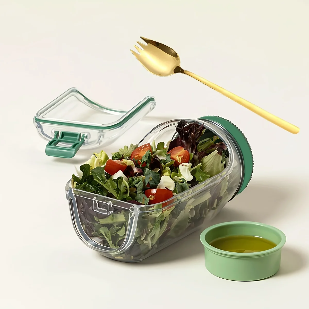 

Salad Pod Built Plastic Leakproof Salad Container with Side Opening Microwave Dishwasher Safe