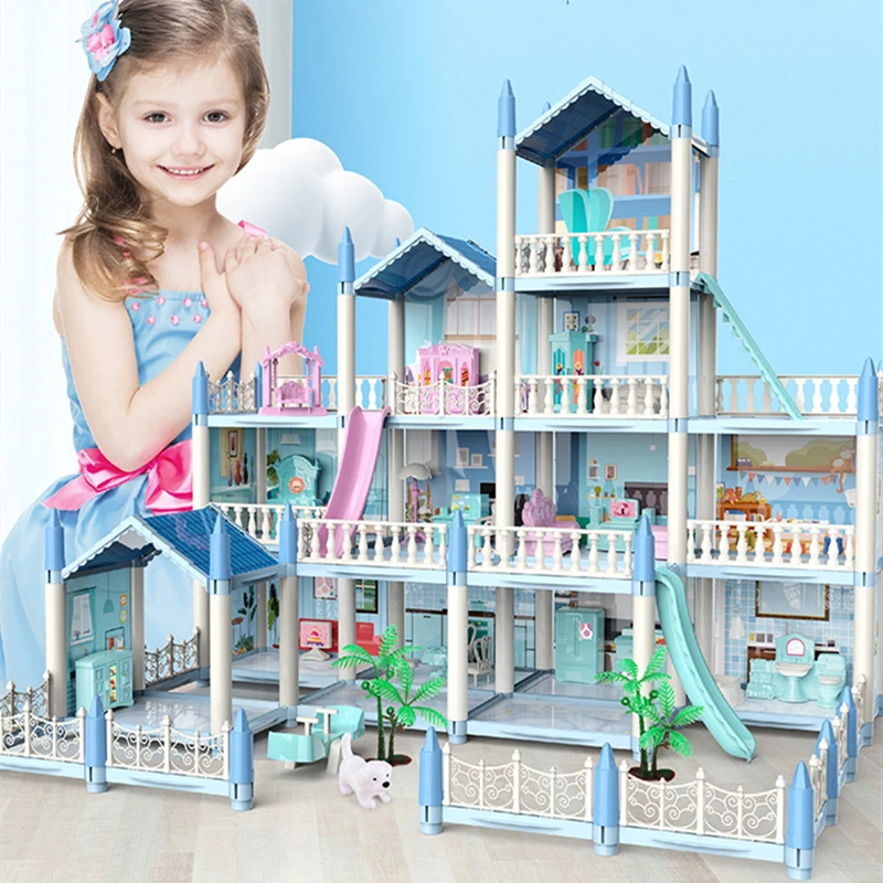 Popular New 3d Assembly Diy Doll House Miniature Model Accessories Villa Princess Castle Led Lights Girl Birthday Gift Toy House