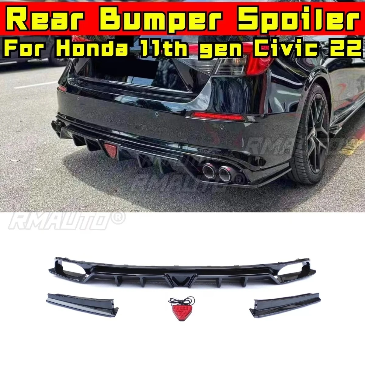 

Car Rear Bumper Lip Diffuser Spoiler Glossy Black Car Accessories For Honda 11th gen Civic Sedan 2022 Bumper Protector Body Kit