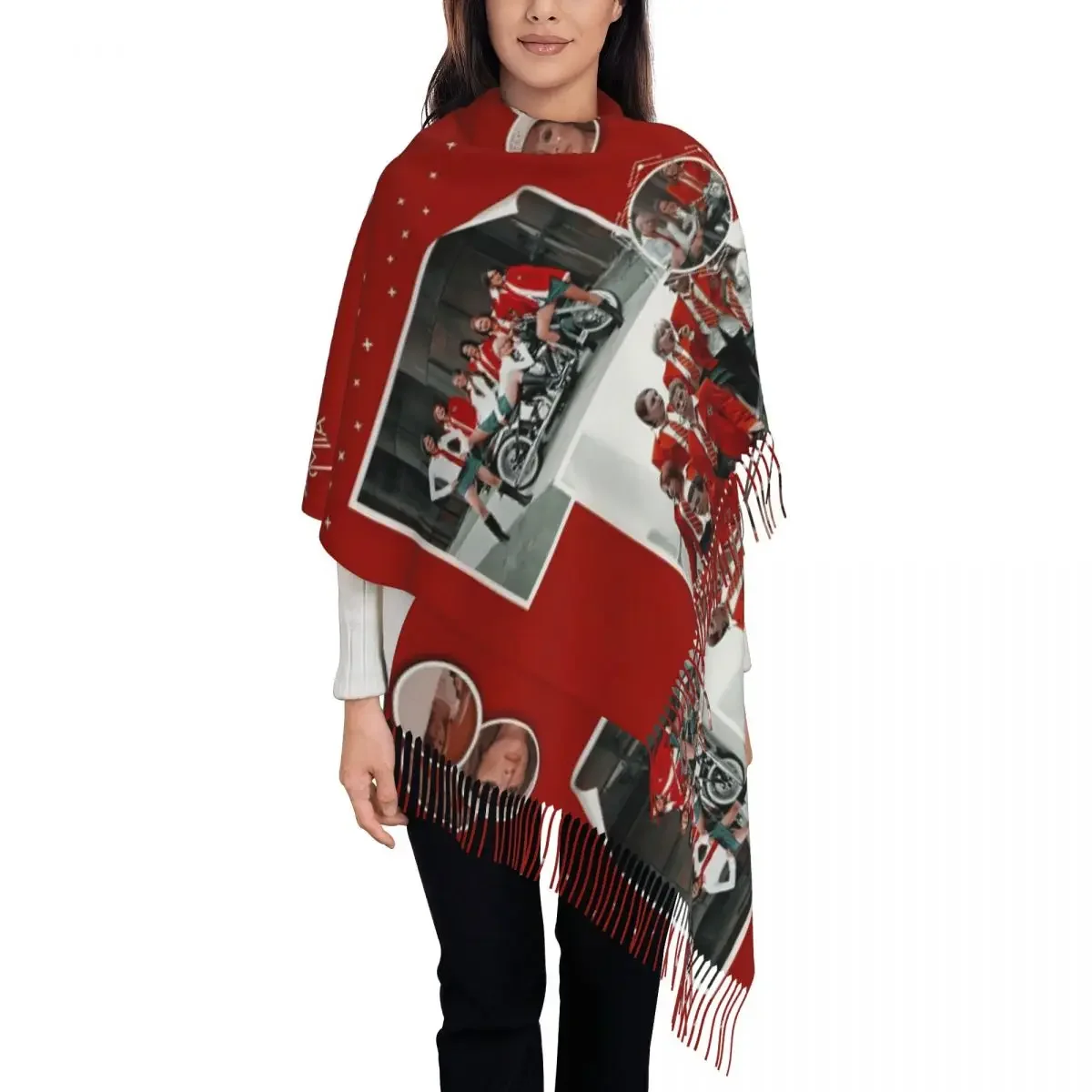 Women's Tassel Scarf Red Rebelde Collage Large Winter Warm Shawl Wrap Mexican Daily Wear Cashmere Scarf