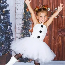 Cute Girls White Snowman Tutu Dress Baby 2Layers Crochet Tulle Dress Kids Custom Cosplay Tutu Children Birthday Party Dresses