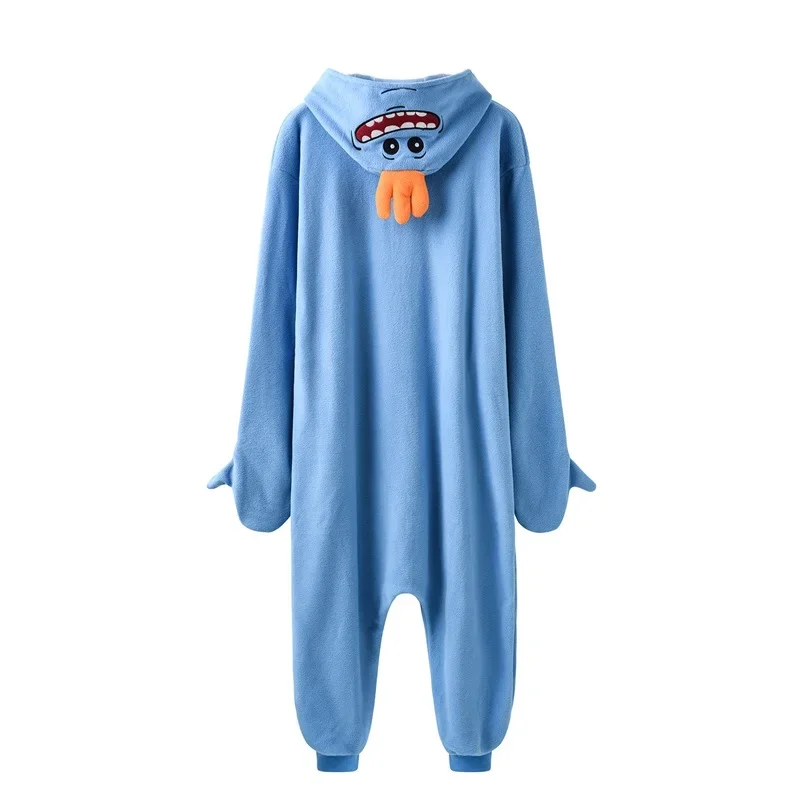 Mr Meeseeks Onesie Funny Kigurumis Unisex Cartoon Pajamas Polar Fleece Rick Jumpsuit Zipper Sleepwear Women Overalls Event Suit