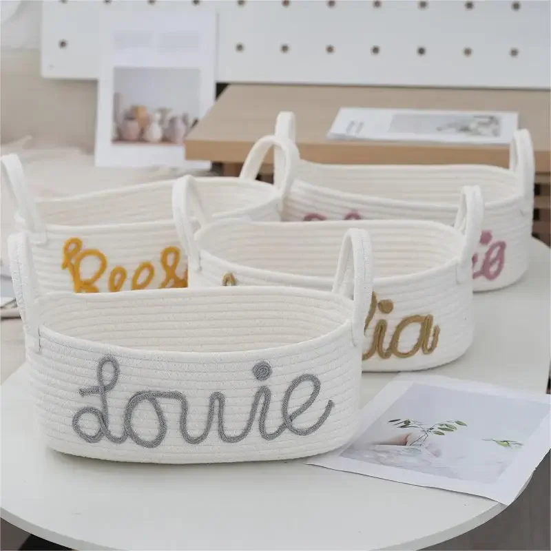 Personalized Baby Shower Basket Cotton Knitted Sundries Toys Dirty Clothes Storage Basket Portable Foldable Desktop Snacks Box