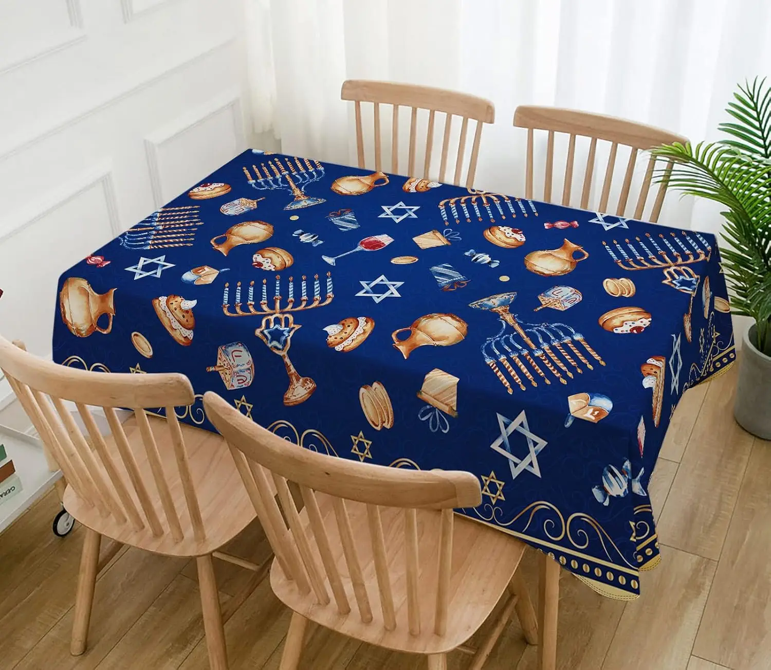 Jewish Hanukkah Chanukah Menorah Rectangle Tablecloth Home Dining Room Decor Waterproof Tablecloth for Table Decorations