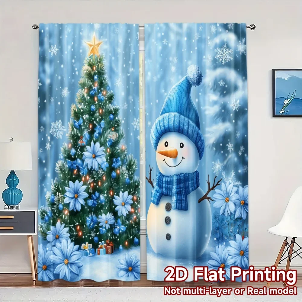 

2pcs,Curtains Cute Snowman Christmas Tree_f (3) Chic Curtain Chic Durable Polyester Curtains Holiday Perfect for Translucent