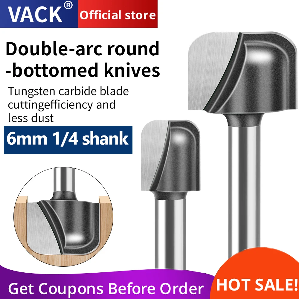 생크 더블 아크 라운드 바텀 라우터 비트, 슬롯 우드 밀링 커터, 조각 트리밍 기계, 목공 도구, 6mm 1/4 인치