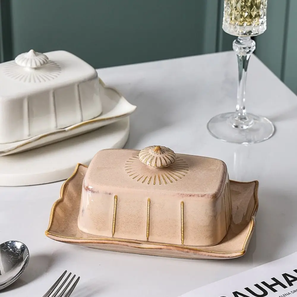 

Tableware Ceramic Butter Dish Rectangular Household Butter Tray with Cover Exquisite Storage Tray Bar