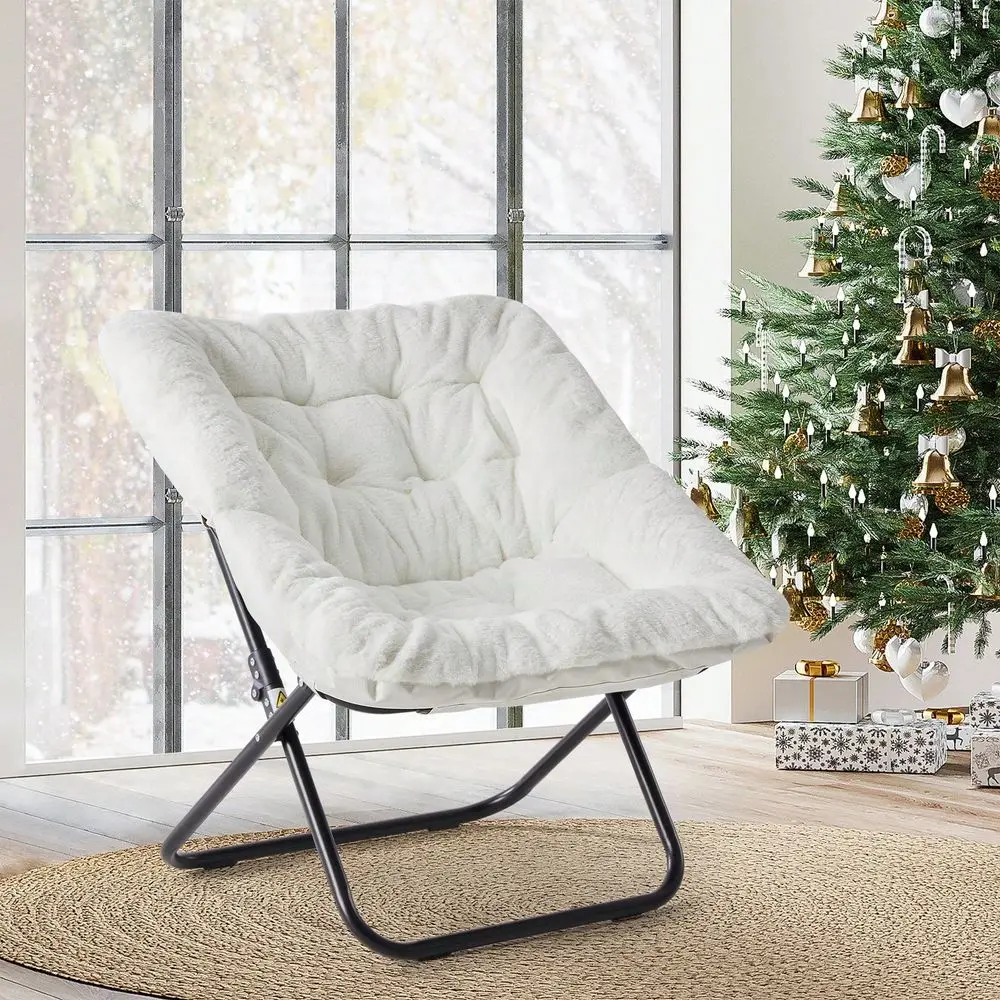 

Saucer Chair For Adults, Teens, Faux Fur XL Circle Chair For Bedroom, Dorm Gaming, Foldable Comfy Accent Seat For Small Spaces,