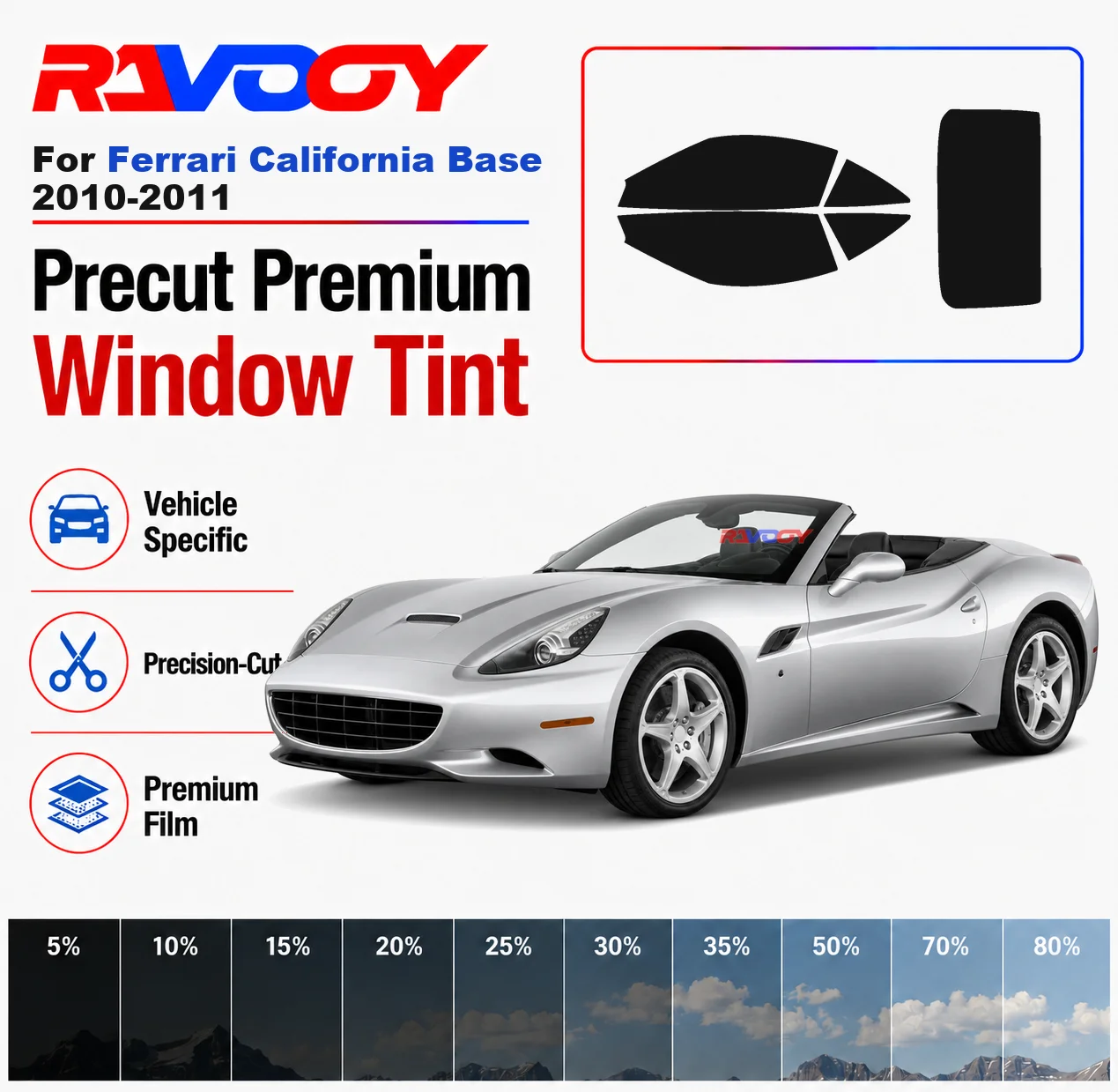 Premium Precut Window Tint Kit Front Rear Windows For Ferrari California Base 2010-2011 Complete Set Car Solar Nano Ceramic Film