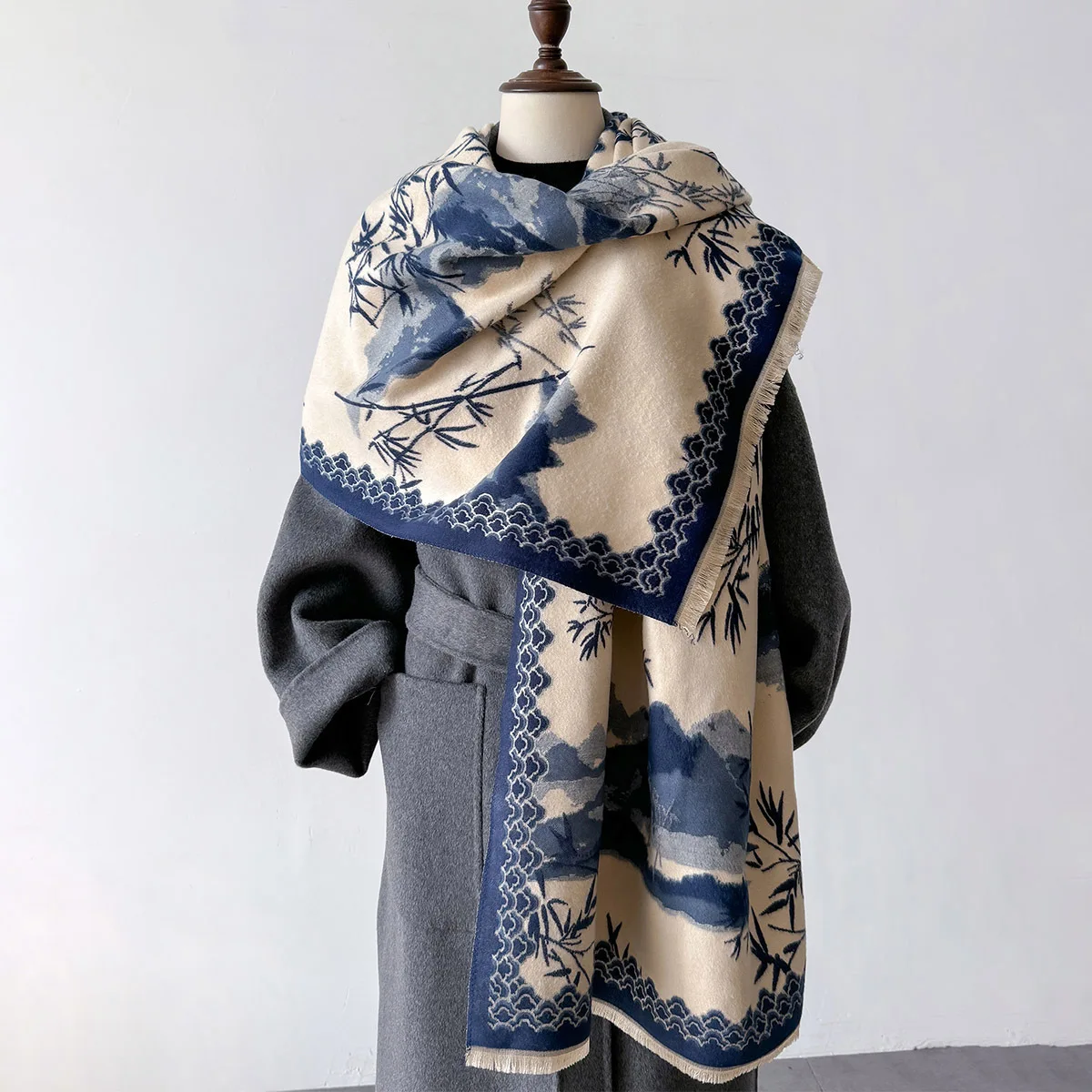 Long Thick Neck Scarf Autumn Winter Warm Imitated Cashmere Shawl with Female Cloak for Windproof Vintage Blanket Bufanda Echarpe