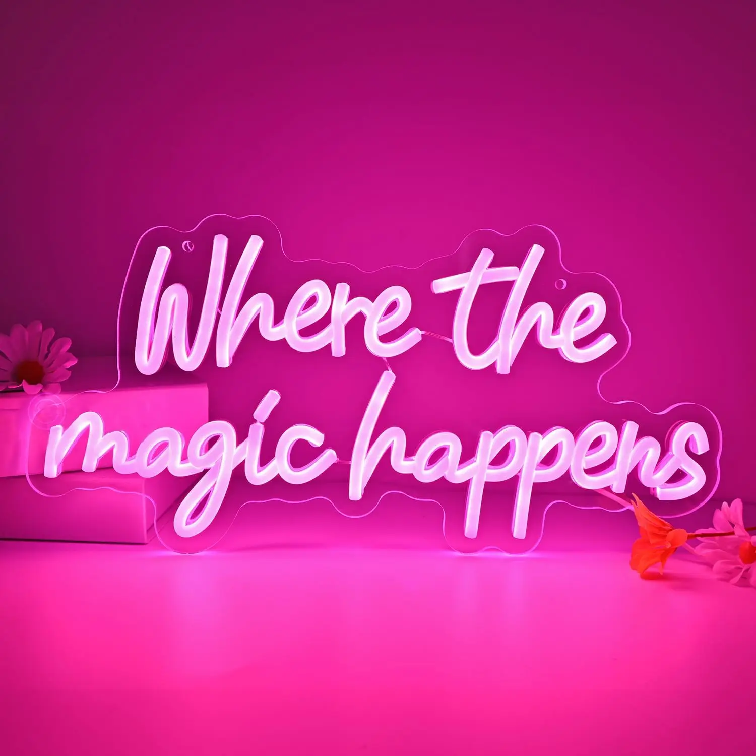 Pink Where The Magic Happens Neon Sign Romantic LED Wall Light for Bedroom Living Room Wedding Party Decor Atmosphere Gift Idea