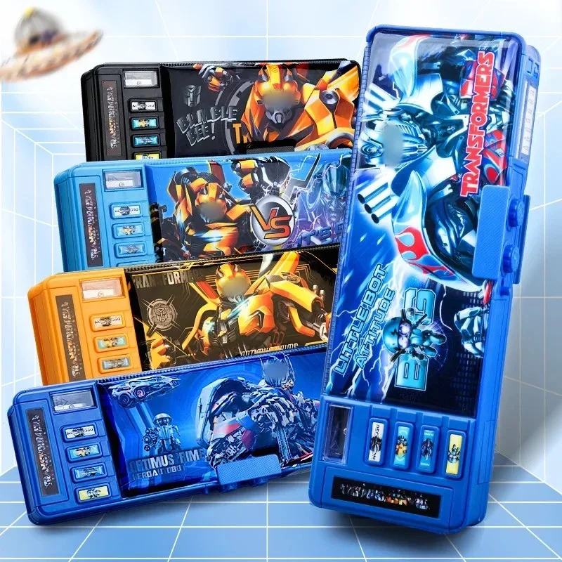 transformers caixa de papelaria multifuncional lapis de alta tecnologia bloqueio de senha para meninos bolsa de jardim de infancia presente escrita apagavel 01