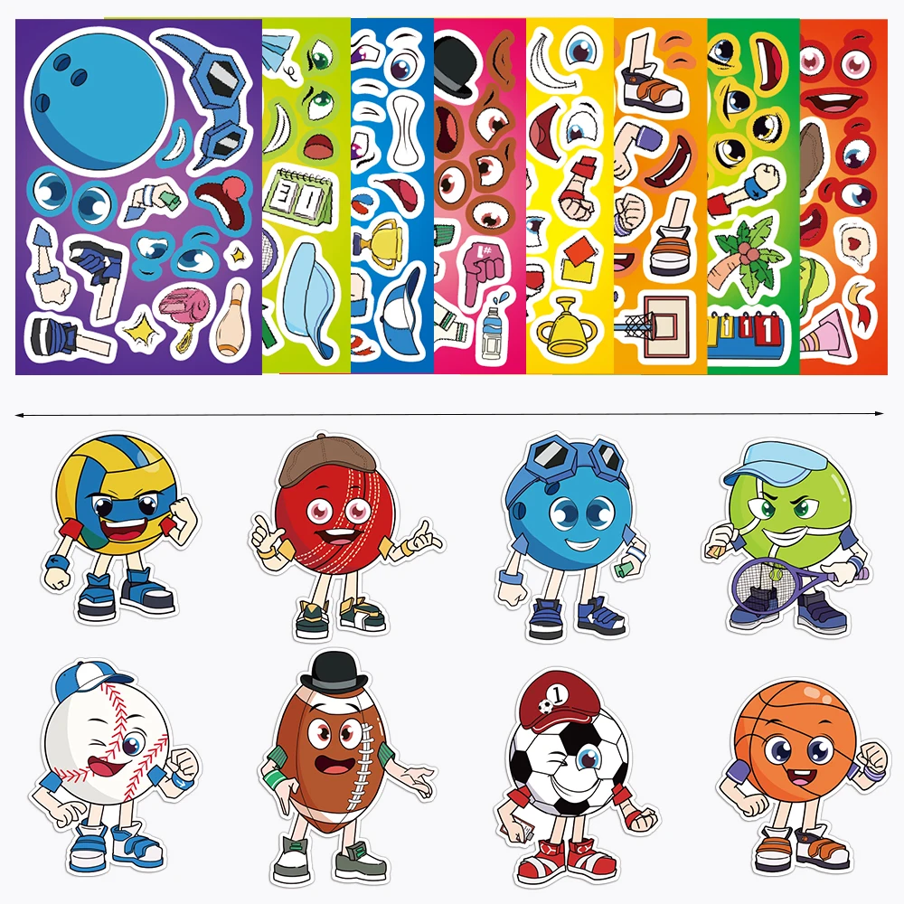 8 pezzi di cartoni animati palla faccia che cambia collare adesivi graffiti adesivi divertenti custodie per telefoni fai da te tazze per laptop adesivi per giocattoli per computer