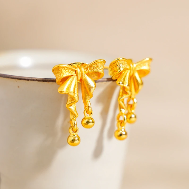 

Gold Color 18 KT Elegant Bow Tie Shape Earring for Women Jewelry Fashion Ear Buckle Earrings Stud Valentine's Day Birthday Gifts