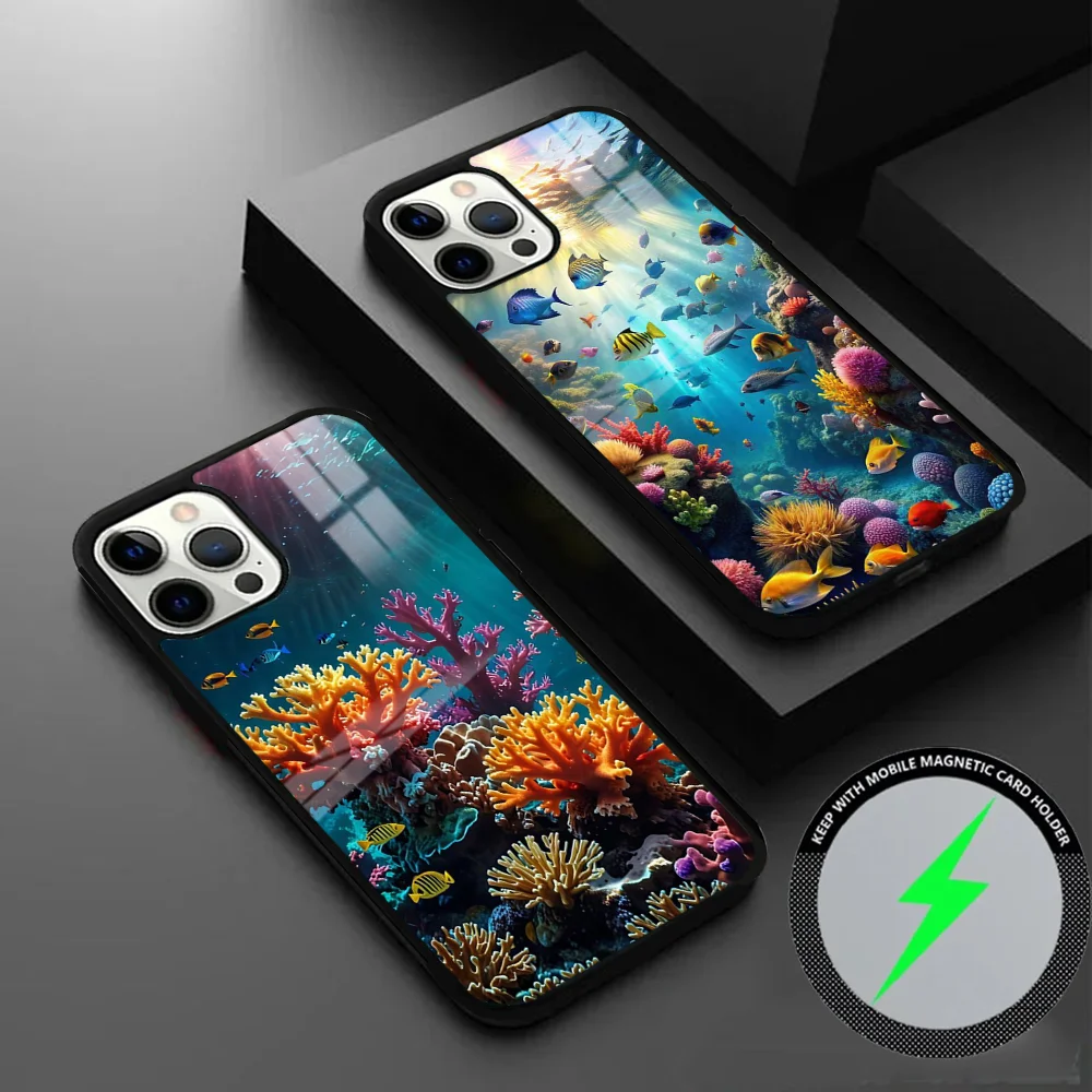 G-Great Barrier Reef-F Phone Case For iPhone 16 15 14 13 12 11 Pro Max Plus Mini Magsafe Mirror Wireless Magnetic Cover