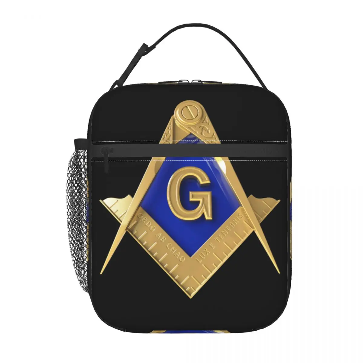 Custom Gold Square Compass Masonic Freemason Lunch Bag Men Women Cooler Warm Insulated Lunch Boxes for Student School