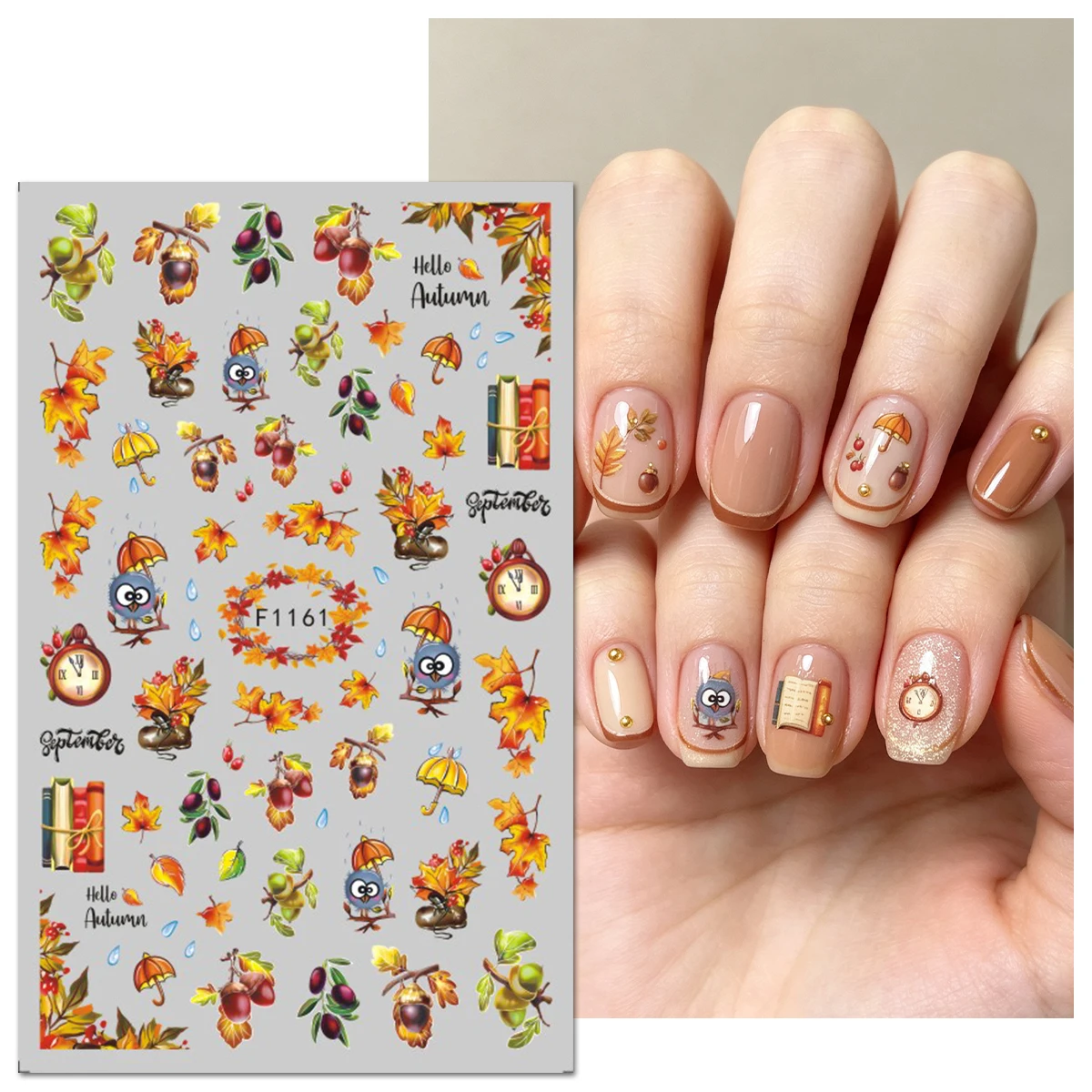 3PCS/3PCS/6PCS Retro autumn and winter mushroom deer maple leaf forest harvest theme nail stickers nail artist supplies