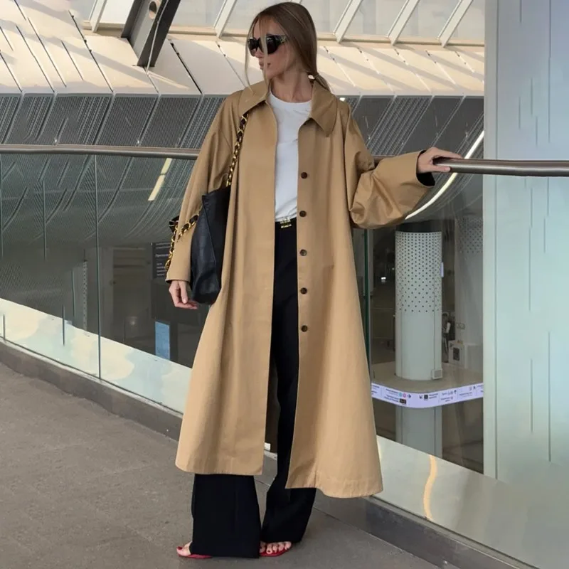 Tuularose Women's Long Trench Coat Jackets Fashion Simple Casual Loose Solid Long Jackets Autumn Office New Female Outwear 2025