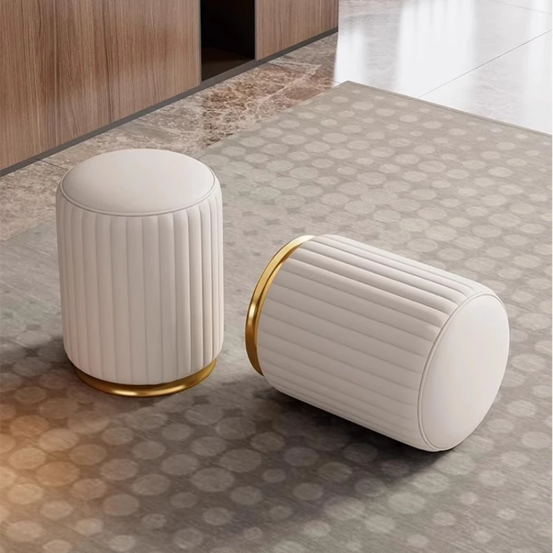 

Stainless Steel Base Footrest Technology Cloth Bedroom Makeup Round Vanity Chair White Stool Nordic Living Room Home Furniture