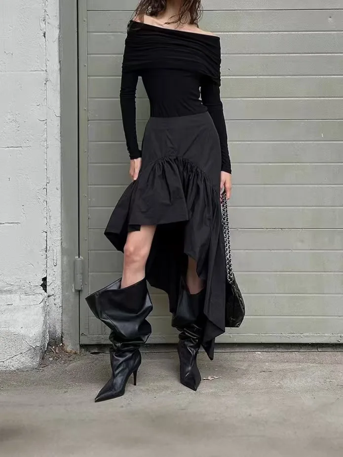 Fashionable High Waist Layered Ruffle Skirt Irregular Design Cotton Casual Fish Tail Skirt Women's Premium Half Body Skirt